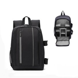 JINNUOLANG Camera Backpack for DSLR/SLR & Mirrorless Cameras - Waterproof Oxford Photography Bag with Anti-Theft Design & Laptop Compartment, Lightweight Travel Backpack (Black Gray)