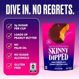 Skinny Dipped Dark Chocolate Peanut Butter Cups 24 cups LOW SUGAR