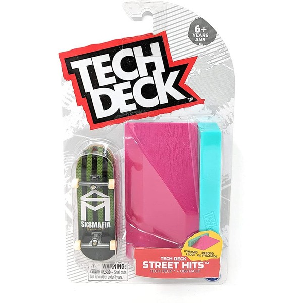 Tech Deck Street Hits 2021 Series Sk8mafia Skateboards Wes Kremer House Stripes Green Complete Fingerboard and Pyramid Ledge Obstacle