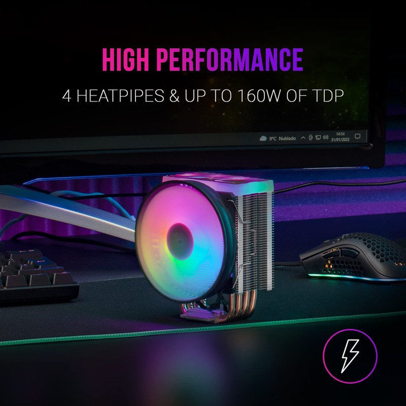 MARSGAMING MCPU44, Dual ARGB CPU Heatsink, 4 Heatpipes HCT, TDP