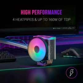 MARSGAMING MCPU44, Dual ARGB CPU Heatsink, 4 Heatpipes HCT, TDP 160W, Ultra-Quiet PWM 11 cm Fan, Black