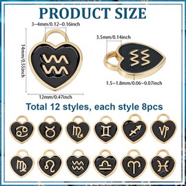 PH PandaHall 96 colgantes de constelación de corazón, con signo del zodiaco, colgantes de esmalte de la suerte para hacer pulseras, collares, aretes, 14x12 mm, Acero aleado, No es una piedra preciosa