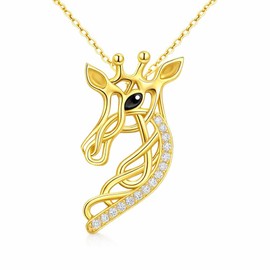SUPAC Stainless Steel Tree of Life Giraffe Pendant Necklace, Blue Crystal Background, Gift for Animal Lovers! (Gold Giraffe Head)
