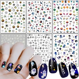 Alien Nail Art Stickers, Astronaut Earth Moon Star UFO Rocket Eyes Nail Sticker Holographic 3D Self-Adhesive Nail Art Decals Design, Nail Decal Supplies for Women Girls Manicure Charms Decorations