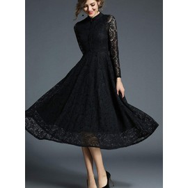 Yino Dress, Weddings, Black, Party Dress, Full Lace, Large Size, Ankle-Length Dress, Autumn/Winter/Spring, Formal, Lace Dress, Long Dress, Long Sleeve, A Line, After-Party, Elegant, 20s, 30s, 40s, 50s -