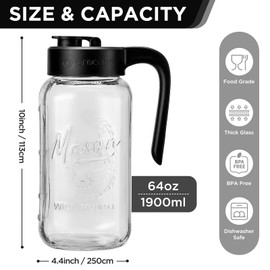 Spreccio Mason Jar Pitcher - Airtight & Leakproof Glass Pitcher with Lid[set of 2], Perfect for Breastmilk, Cold Brew, and Sun Tea, 2 Quart (64 oz) Mason Jar with Pour Spout Lid