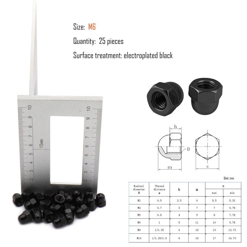 SCXCLY 25pcs Acorn Cap Nuts, M6 Thread Dia Acorn Cap