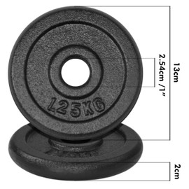 JLL® Cast Iron Weight Plates, suitable for 1” barbells and dumbbells, available in pairs from 0.5kg, 1.25kg, 2.5kg, 5kg, 7.5kg, 10kg, 15kg to 20kg – (1.25kg Pair)