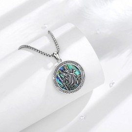 Vito 925 Sterling Silver St Christopher Medal for Women Men, Abalone Shell Saint Christopher Necklace St. Christopher Pendant Protection Jewelry Gift, 22"
