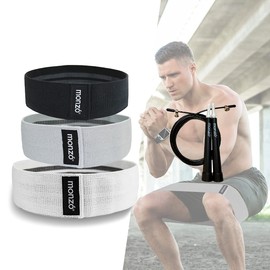 MONZO, 3 Bandas de Resistencia + Cuerda para Saltar, 3 Hip Bands + Cuerda para Saltar, Bandas para Cadera y Gluteo, Booty Bands (Negro Gris Blanco)