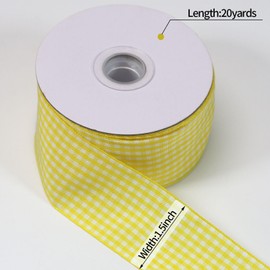 PQZKLDP Yellow 1 1/2 inch Plaid Ribbon Roll 1.5inch 20 Yards Checked Polyester Gingham Ribbon Flower Bouquet Wreath Gift Wrapping Ribbon for Crafts-Bow-Chirstmas Day-Home & Party Decor