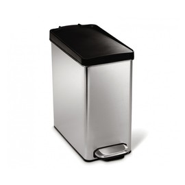 simplehuman 10 Liter / 2.6 Gallon Bathroom Slim Profile Trash Can, Brushed Stainless Steel with Plastic Lid