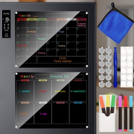 Bysameyee Fridge Calendar Meal Planning Board, Dry Erase Acrylic Magnetic Monthly Weekly Calendar Planner for Refrigerator with 6 Colors Markers (Black-Weekly+Monthly(15.7x11.8))