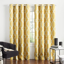 Exclusive Home Ironwork Sateen Woven Room Darkening Blackout Grommet Top Curtain Panel Pair, 52"x84", Sundress Yellow