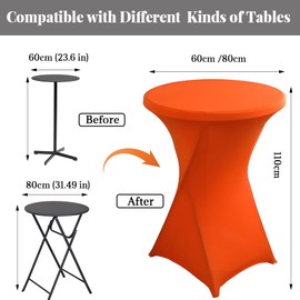 Highdi Stretch High Table Cover, Bar Table Covers, Diameter 60 / Diameter 80 cm, Reinforcement in the Foot Area and Many Colours, Washable for Round Table, Wedding, Banquet, Table Decoration (Orange