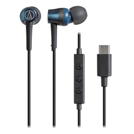 Audio-Technica ATH-CKD3C BL Earphones with Microphone, USB Type-C Wired 4.7 ft (1.2 m), In-Ear Type, Telework, Home Work, Web Conferencing, ZOOM PC, Windows, Mac, Android, Blue