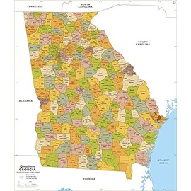 Georgia ZIP Code Map with Counties - Standard - 36" x 42.25" Laminated