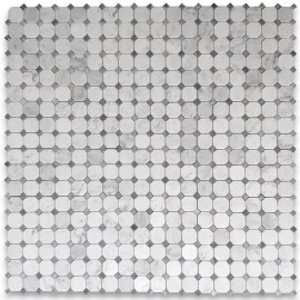 Stone Center Online C807XP Carrara White Marble 2" Octagon Mosaic Tile Bardiglio Gray Polished