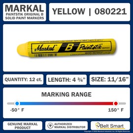 Genuine Markal 12-Pack Paintstik B Paint Markers - Permanent, Waterproof, UV Resistant for Metal, Wood, Tires - Made in USA - For Oily, Icy, Wet, Dry & Cold Surfaces w/Bonus Magnetic Grip (Yellow)