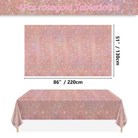 APUXXJUPA 4 Pack Pink Rose Gold Iridescent Tablecloths, Rose Gold Glitter Sequin Printed Table Covers for Girls and Women's Birthday Bridal Shower Wedding Party Supplies, 51 x 86 inches
