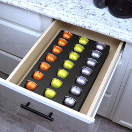 Polar Whale Coffee Espresso Capsule Drawer Organizer Tray Insert Compatible with Nespresso Vertuo VertuoLine for Kitchen Home Office Waterproof Washable Black Foam 21 Compartment 10.9 x 14.9 Inches