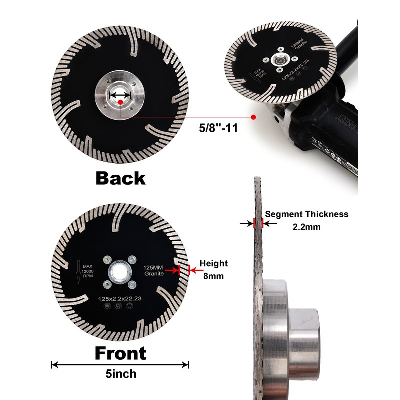 Casaverde 5" Diamond Granite Blade with Removable 5/8-11 Thread Cuts