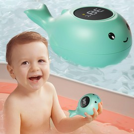 WYFCR Bath Thermometer, Bath Thermometer, Temperature Display on LED Screen, Cute Whale Shape, Temperature Warning Time Display, Cute Cartoon Baby Bath Thermometer for Children (Blue)