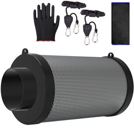 HYDROWE 4 Inch Air Carbon Filter for Grow Tent,Smellines Control with Australia Virgin Charcoal for inline duct fan，Hydroponic Growth,Pre-Filter Included