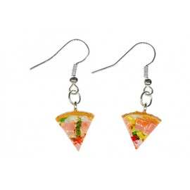 Miniblings Pizza Earrings Hanging Pizza Piece Ham Food Detailed Colourful Handmade Fashion Jewellery Earrings Silver-Plated, Cotton, No Gemstone