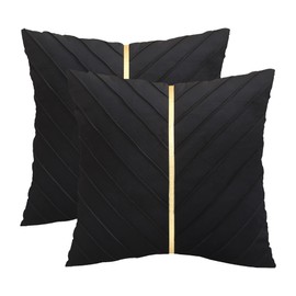 Tosleo Black Velvet Throw Pillow Covers 24x24 inch Pack of 2 with Gold Leather Decorative Couch Pillow Cover Luxury Modern Pillowcases for Living Room Bedroom Sofa Cushion Bed