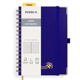 POPRUN Spiral Bullet Lined Journal Notebook, [A5 Size] - 120 Gsm Thick Paper, 141 Numbered Pages, Wirebound Notepad for Men & Women with Pocket, Index Tabs, 8 Perforated Sheets, Royal blue
