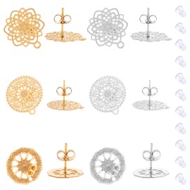 UNICRAFTALE 12 piezas de 3 formas de acero inoxidable 304 pendientes de tuerca, diseño de formas mixtas, color dorado, pendientes de acero inoxidable, pendientes de metal para hacer joyas DIY Pin de 0,7 mm