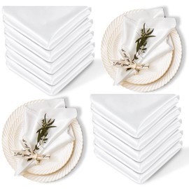 Cobedzy 12 Pack Satin Table Cloth Napkins, 17x17 Inch White Silky Wedding Napkins Cloth Washable, Luxury Dining Table Cloth Napkins Set for Birthday Holiday Party Dinner Restaurant