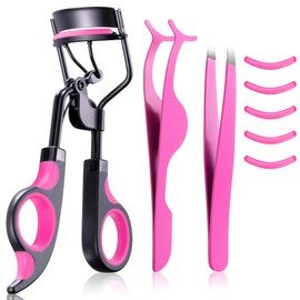 Eyelash Curler Tool - 4-in-1 Professional Volumizing Lash Lift Kit Lash Curler, Curls Lashes for Perfect, Eyelash Extension Tweezers - Includes Replacement Pad with Refill Pads for Home & Travel Uses