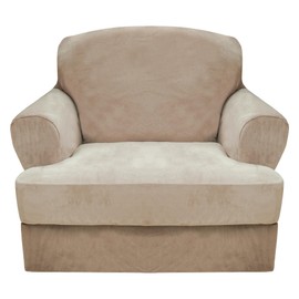 T Cushion Sofa Cover 2 Piece Armchair Slipcovers Thick Velvet Couch Cover Furniture Protector Stretch Sofa Covers for 1 Cushion Couch with 1 Individual T Cushion Covers Machine Washable, Khaki