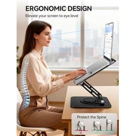 tounee Laptop Stand for Desk, Adjustable Computer Stand Holder with 360° Rotating Base, Ergonomic Laptop Riser Compatible with MacBook Pro Air, All Laptops 10-15.6"-Black