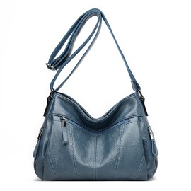 Womens Leather Crossbody Bags Multi Pocket Soft Ladies Leather Shoulder Handbag Lightweight with Adjustable Shoulder Strap