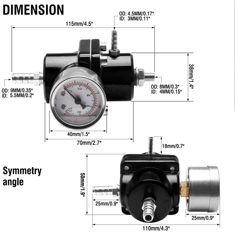 HTRACING Adjustable Fuel Pressure Regulator With Gauge Hose 0-140 PSI