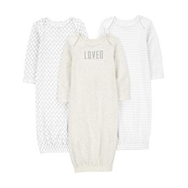 Simple Joys by Carter's Unisex Babies' Cotton Sleeper Gown, Pack of 3, Grey/White, 0-3 Months