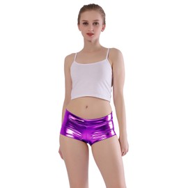 Kepblom Women's Shiny Metallic Rave Booty Shorts Hot Pants Dance Bottoms Medium Purple