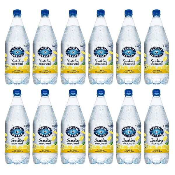 Crystal Geyser Lemon Sparkling Spring Water PET Plastic Bottles, BPA Free, No Artificial Ingredients or Sweeteners, 42.3 Fl Oz, 12 Pack