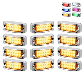 Par Plafon 12 Led Lateral Rectangular Pestaña Estrobo 12-24v, 12PCS De Luces Laterales para Camiones, Alto Brillo, IP67, LED Impermeables, Fácil Instalación (Amarillo)
