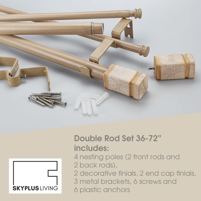 SKYPLUS LIVING Rustic Boho Style Double Curtain Rod Set with