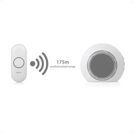 Byron DBY-23522UK Wireless Plug in Doorbell Set, 175 m Range, 16 Melodies, Visual Alert System, White