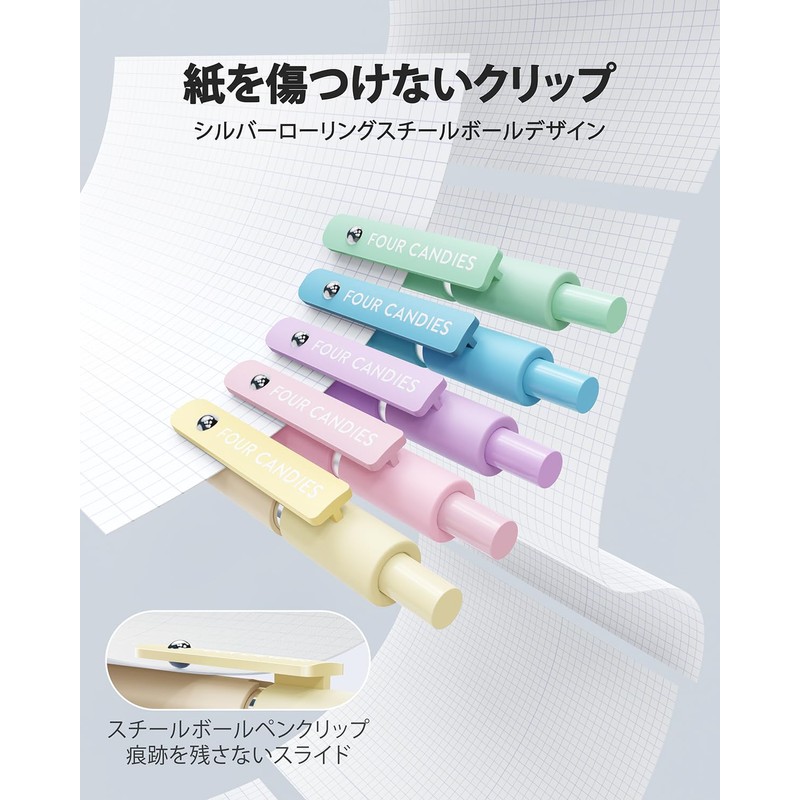 Four Candies Gel Ballpoint Pens, 5 Pieces, 0.7mm, Cute, Easy