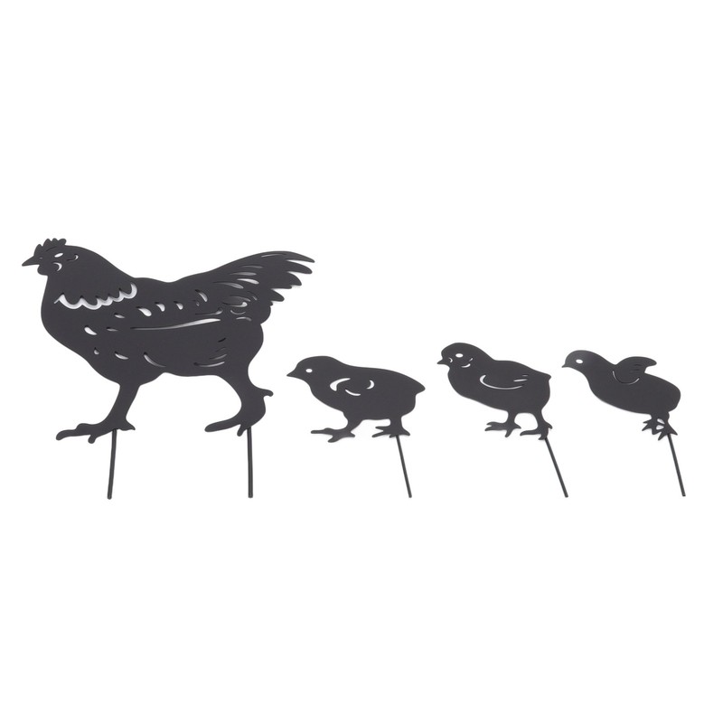 4Pcs Hen Chicken Silhouette Hollow Stake Design Cute Hen Chicken