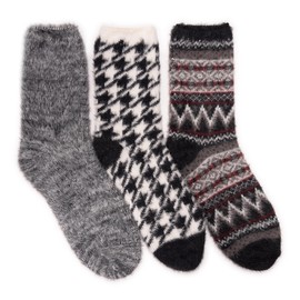 MUK LUKS Women's Set of 3 Fuzzy Yarn Socks-, Black, OS