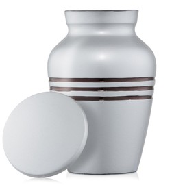 Reminded Small Cremation Memorial Urn for Human Ashes, Silver with Black Striped Miniature Keepsake Urn with Velvet Case