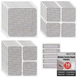 MAQIHAN 16 Sheets Window Screen Repair Kit - Black Self-Adhesive Screen Patch Repair Kit, 4 Sizes Patches Mesh Tape for Mesh Screens Door, Window Drain Holes, Strong Adhesion Easy to Use