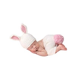 Matissa Newborn Baby Girl/Boy Crochet Knit Costume Photography Prop Outfits (White Bunny)